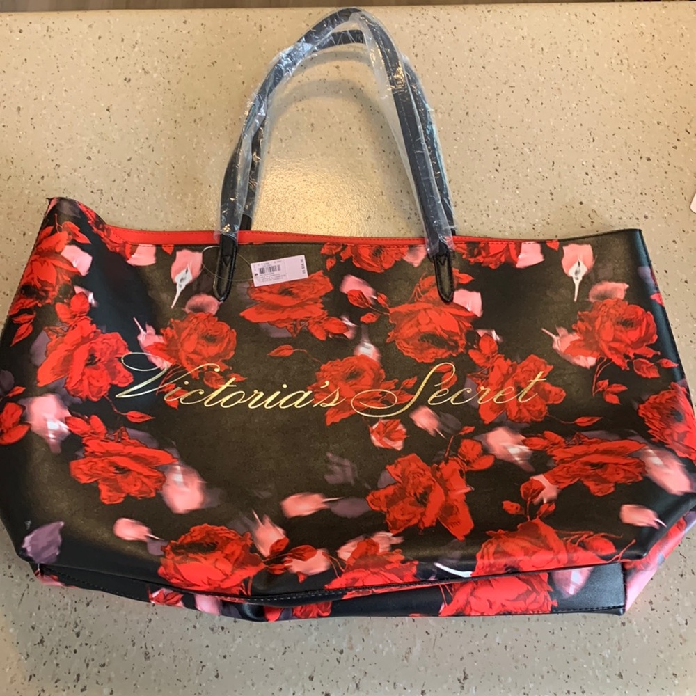 Victoria’s Secret floral black & red bag NWT